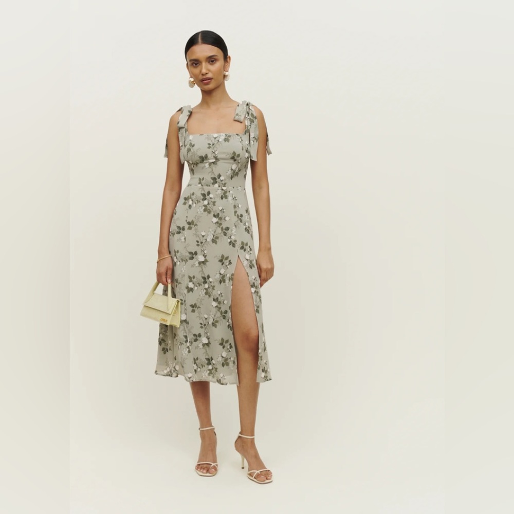 Reformation Twilight Verde Green Floral Midi Dress Size 18